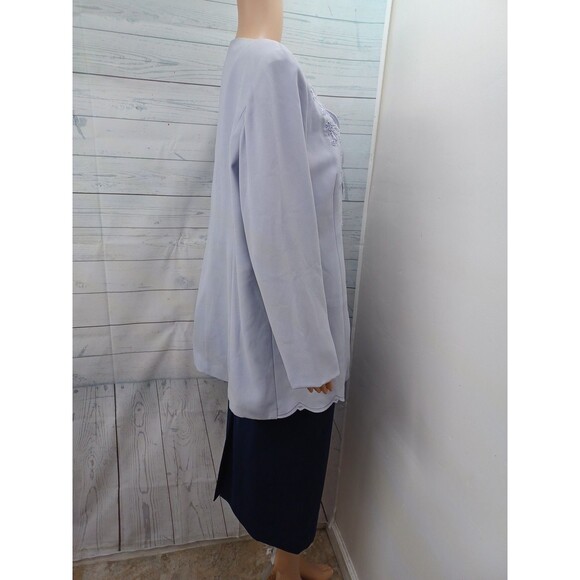 Ben Marc / G. M. I. Herringbone Suit Set Jacket Skirt Sz 14 Lavander Navyblue - Picture 5 of 7